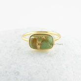 Green Turquoise Ring-Copper Green Turquoise 8x12mm Cushion Sterling Silver Ring-Gold Plated Ring-Gemstone Ring-Silver Ring-Gift For Women
